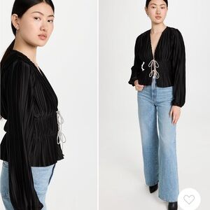 Wayf Black Tie Front Blouse